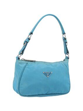 PRADA Shoulder Bag Nylon Light Blue Silver